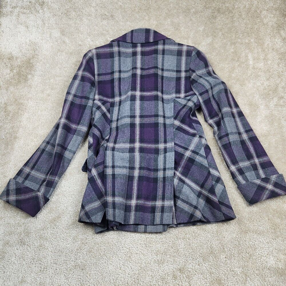 Moda International Vintage Peacoat Womens Small Gray Purple Tartan Plaid Wool - Picture 5 of 9